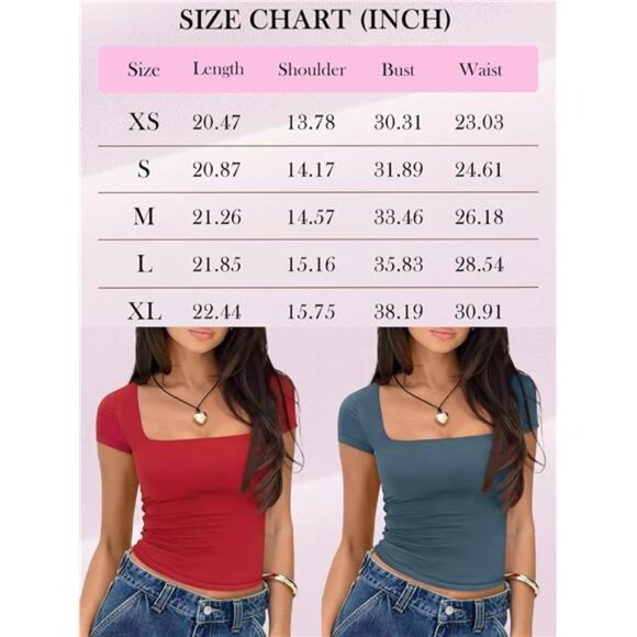 Short Sleeve T Shirts Square Neck Crop Tops for Women - Picture 8 of 8